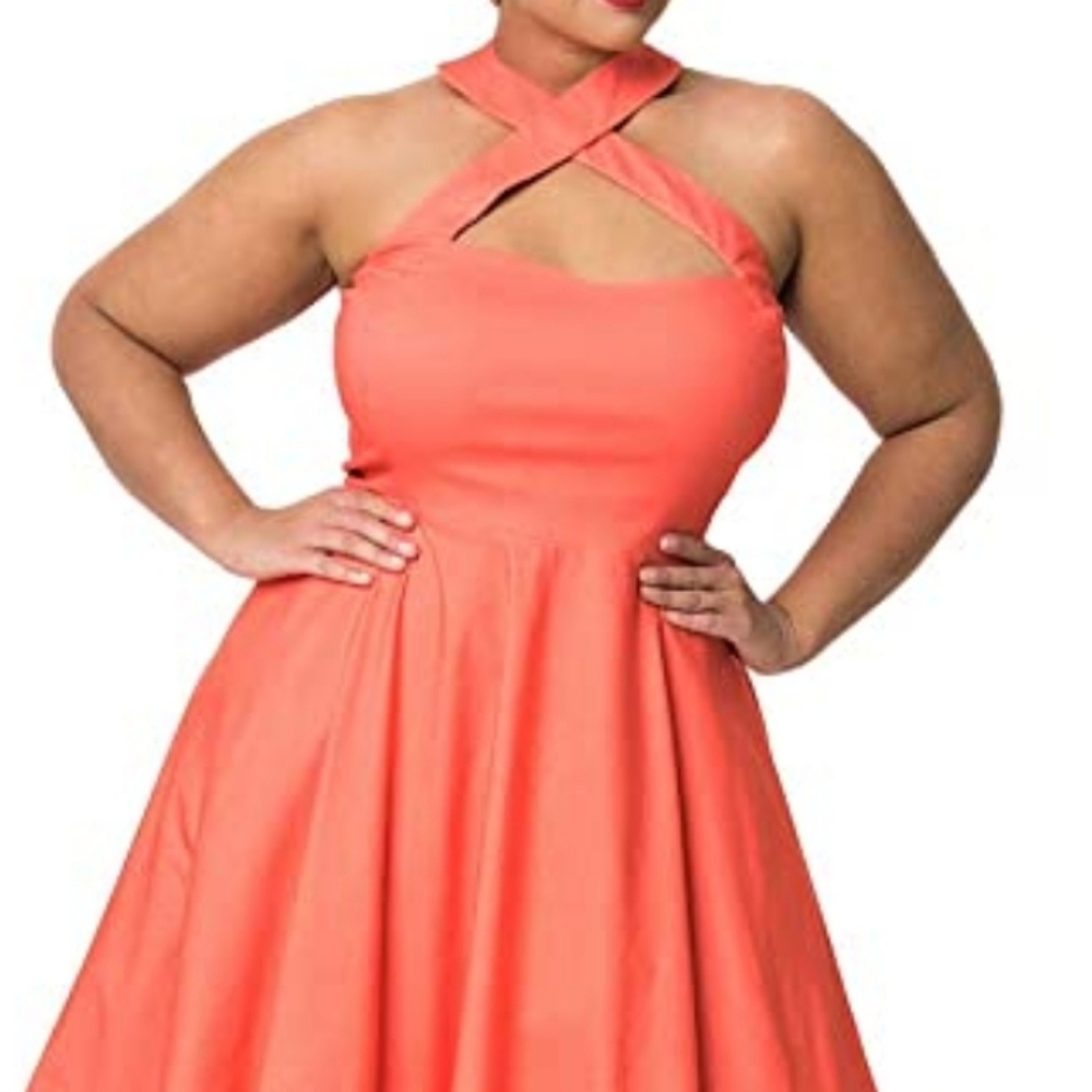 Unique Vintage coral halter dress